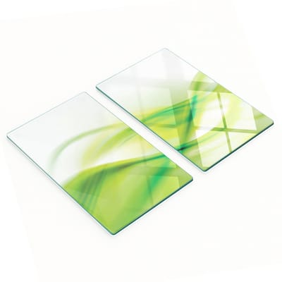 Set van twee glazen snijplanken voor in de keuken, groene abstracte print, 2x30x52 cm