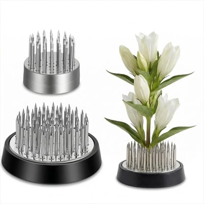 Bloemenkikker voor bloemstukken en vazen, Ikebana steelhouder van roestvrij staal met rubberen voet, ideaal voor bloemstukken en woondecoratie, 2 stuks