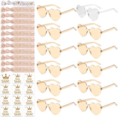 Hartvormige Zonnebrillen Set voor Vrijgezellenfeest - 12 Stuks met Armbanden en Tatoeages