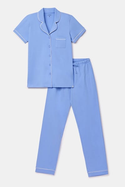 Woody pyjama dames doorknoop - blauw - 261-10-PIS-Z/840 - maat L