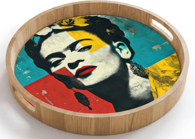 Dienblad rond 40x40 cm - Schootdienblad hout - Bloemen - Felle kleuren - Grafisch - Modern - Borrelplank rechthoek - Plateau houten dienbladen