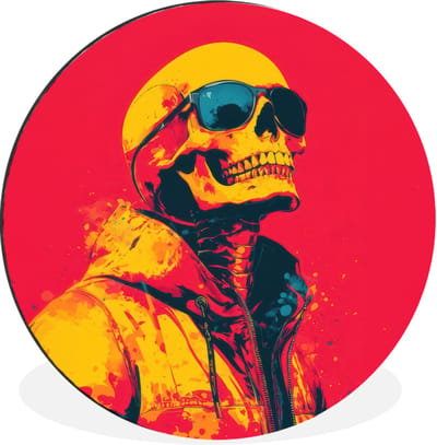 WallCircle - Wandcirkel - Muurcirkel - Zonnebril - Schedel - Jas - Rood - Aluminium - Dibond - 30x30 cm - Binnen en Buiten