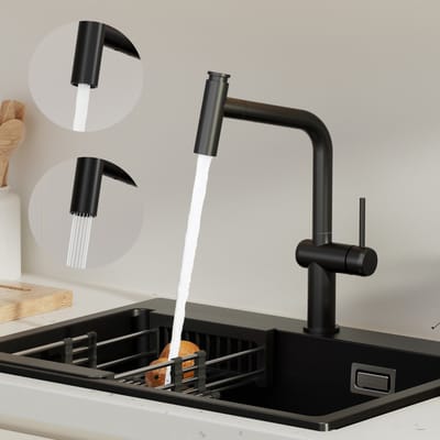 CECIPA max Keukenkraan met Uittrekbare uitloop - Zwart Keukenkraan - Mengkraan Keuken - Keuken Kraan met 2 straalsoorten
