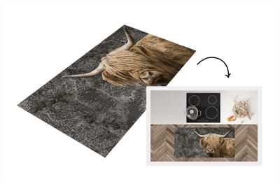 Keukenloper - Loper keuken - Schotse hooglander - Wereldkaart - Dieren - 120x60 cm - Keukenloper vinyl