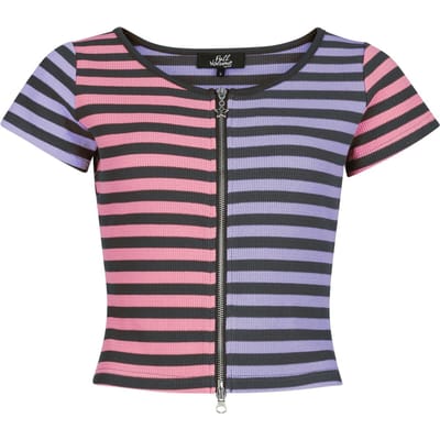 Full Volume by EMP T-shirt - Cute Morbid striped T-Shirt with Zipper - S tot XXL - voor Vrouwen - meerkleurig