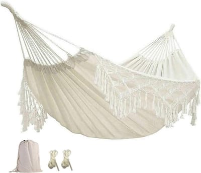 Luxe Hangmat - Dubbele Hangmat - Ontspannen Buiten - Zacht Katoen Touw - 2 x 1.52 meter - Beige