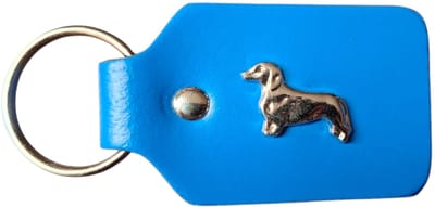 Leren Sleutelhanger - Tassenhanger - Teckel - Hond - Blauw