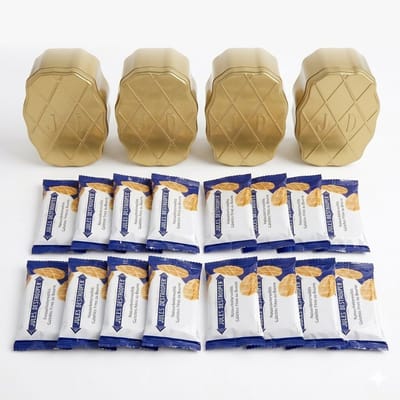 Jules Destrooper Butter Crisp Tin - Set van 4 blikken - Natuurboterwafels in luxe geschenkdoos - 4 x 96g (64 koekjes) - Belgische koekjes met echte boter in bewaarblik - Hofleverancier sinds 1886 - Voordeelset & cadeau bij koffie of thee