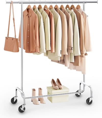 O'DADDY® Kledingrek - Kledingrek op Wieltjes - Kledingrek metaal - Kleding rek - Kledingrekken - Garderoberek - Kledingstang - Kledingrek zilver - Uitschuifbare Kledingstang - Verstelbare Hangstang - Stabiel tot 130 kg - Zilver
