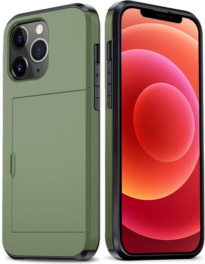 Hoes Geschikt voor iPhone 11 Pro Hoesje Hard Case Met Pas Houder - Hoesje Geschikt voor iPhone 11 Pro Hoes Shockproof Hard Cover Met Kaarthouder - Donkergroen