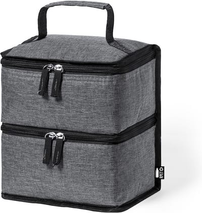 Koeltas met dubbel compartiment - Lunchtas - Koeltasje lunch - Koelelementen - Koud - Warm - Isolatie - Volwassenen - Dames - Heren - 14 x 22 cm - Polyester - RPET - Aluminium - grijs