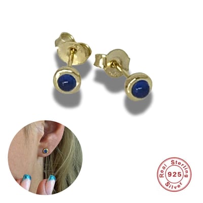 Oorbellen - oorstekers - 925 sterling zilver - 14 karaat goud verguld - blauwe zirkonia - 5 mm