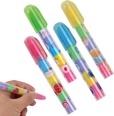 Kleurige en Schattige Stapelbare Gumset van 4 Stuks in Fruitstijl voor Kantoor en Cadeaus