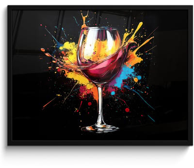Poster in lijst - Fotolijst 70x50 cm - Posters - Wijn - Glas - Graffiti - Borrel - Rood - Verf - Posterlijst zwart - Decoratie - Wanddecoratie woonkamer - Muurdecoratie slaapkamer