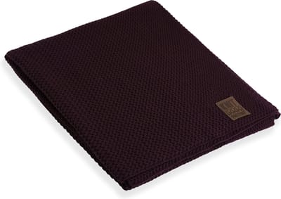 Knit Factory Maxx Gebreid Plaid - Woondeken - plaid - Wollen deken - Kleed - Aubergine - 160x130 cm
