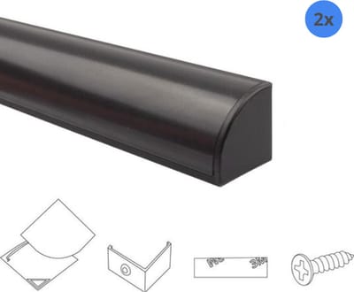 2x 2 meter led strip profiel hoek - Zwart - Slim line - Compleet incl. afdekkap - Hoekprofiel - Voordeelset van 2 x 2 meter hoekprofielen - Led hoekprofiel - Led profiel zwart