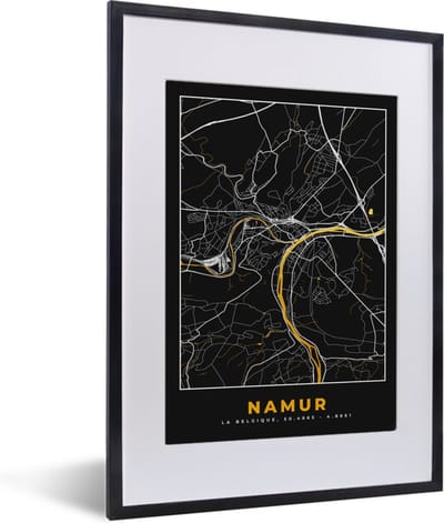 Fotolijst incl. Poster - Namur - Goud - Kaart - Stadskaart - Plattegrond - 30x40 cm - Posterlijst