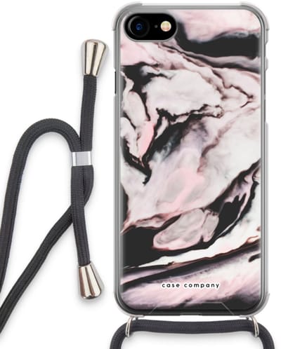 Case Company® - Hoesje met koord geschikt voor iPhone SE 2020 hoesje met Koord - Roze stroom - Telefoonhoesje met Zwart Koord - Bescherming aan alle Kanten en Over de Schermrand