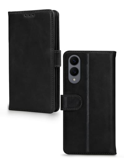 Mobilize Bookcase hoesje geschikt voor Samsung Galaxy S25 Edge - Effen Zwart - Leer