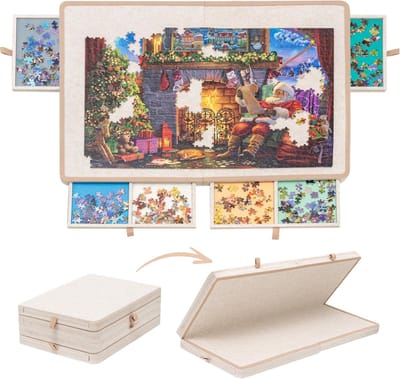 Opvouwbaar Puzzelbord - Puzzeltafel Plateau - Puzzel Stukken Sorteren - Met 4 Laden - 85 x 61 cm - Grijs
