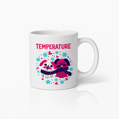 Temperature Love Mok 330ml – Schattige Hondenkoppel Beker met Hartjes & Sneeuwvlokken, Perfect Cadeau voor Dierliefhebbers