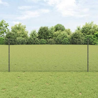vidaXL - gelast - draadhek - met - palen - 10 - x - 1 - m - Gegalvaniseerd - staal - Grijs
