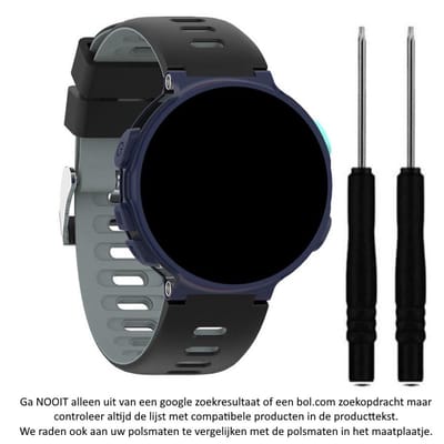 Zwart grijs siliconen horlogebandje geschikt voor de Garmin Forerunner 220, 230, 235, 620, 630, 735XT, Approach S20, S5 & S6 - maat: zie maatfoto - sporthorlogeband - polsband - strap - siliconen - black grey rubber watch band