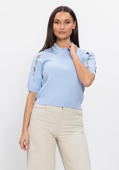 Freebird Kn-vis-soft-26-1 Tops & T-shirts Dames - Shirt - Lichtblauw - Maat XL