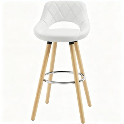 MIVRAY Barkruk 68 cm - Ergonomische Zitting Met Rugleuning - Voor Keuken En Bar - Kunstleer En Hout - Wit
