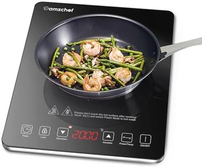 Inductiekookplaat 2000 W met 1 kookplaat en timer - Compacte inductiekookplaat 28 cm met aanraakbediening en veiligheidsvergrendeling