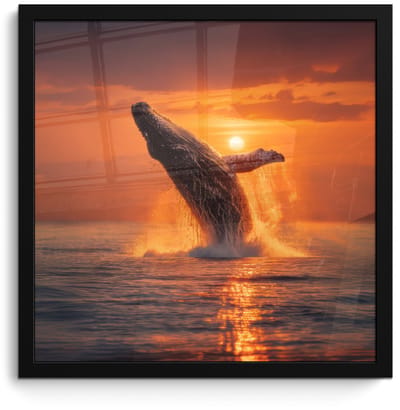 Poster in lijst - Fotolijst 40x40 cm - Posters - Walvis - Zon - Zee - Posterlijst zwart - Decoratie - Wanddecoratie woonkamer - Muurdecoratie slaapkamer