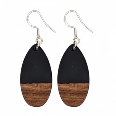 Oorbellen-ovaal zwart-hout-zilver Mignon -Charme Bijoux