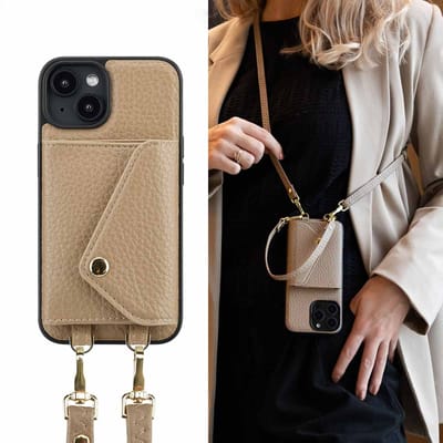 Selencia Hoesje - Geschikt voor Apple iPhone 14 - Sera Koordhoes met pashouder envelop - Taupe