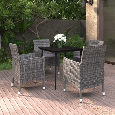 vidaXL - 5-delige - Tuinset - met - kussens - poly - rattan - en - glas