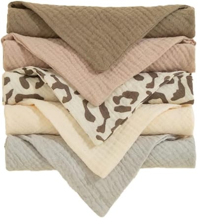 Set van 5 Unisex Baby Slabbetjes, Dubbel Laags, Absorberend en Zacht, Muslin Neckerchief met 2 Verstelbare Drukknoopjes voor Jongens en Meisjes