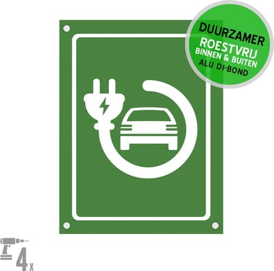 Pictogram/ bord Dibond + boorgaten | Laadpaal | 19 x 25 cm | Oplaadpunt elektrische wagen | Opladen voertuig | Duurzaam | Groen | Parkeerverbod | 1 stuk