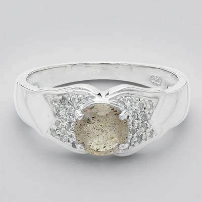 Cavill - Zilveren Ring 925 Sterling Zilver - 0,58 ct Ronde Spectroliet & 0,114 ct Witte Topaas - Elegante Damesring Maat 17