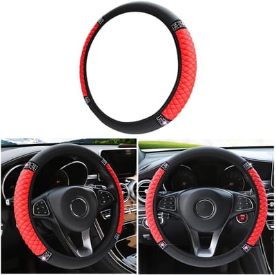Dailygoody - Autostuurhoes - Stuurhoes - Antislip en comfortabel - Rood - Imitatieleer - Geschikt voor alle seizoenen - Diamant design