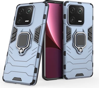 MobyDefend Hoesje - Geschikt voor Xiaomi 13 Pro - Dubbelgelaagde Pantsercase Met Standaard - Blauw