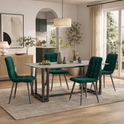 Eetkamerstoelen - Set van 4 - Moderne met stof beklede keukenstoelen - Metalen Poten - Stoel - Fluweel - Boerderij eetkamerstoel- voor Keuken, Eetkamer - Groen
