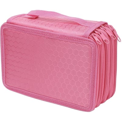 Étui Organisateur pour Crayon de Dessin d'Art à Croquis Carré Quatre Couches 72 Trous Sac à Stylo Couleur Pure (Rose) rose