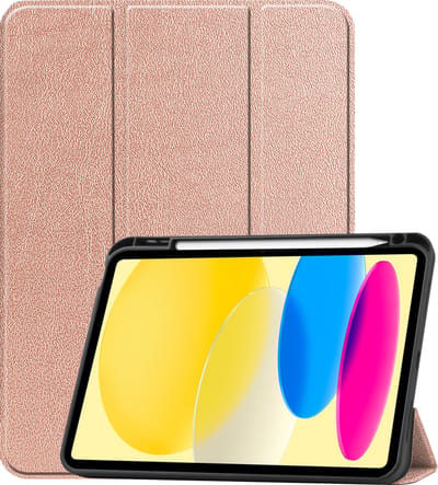 Hoesje Geschikt voor Apple iPad 10 (2022) - 10.9 inch - 10e Generatie - Dun & Stevig - Trifold Bookcase - Hard Cover Case - Met Uitsparing Geschikt voor Apple Pencil - Hardcover Book - Tablet Hoes - Rosé goud