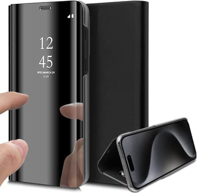 Hoesje geschikt voor iPhone 15 Pro - Book Case Spiegel Zwart