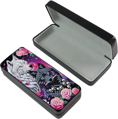 Diamant Schilderen Bril Etui voor Zonnebrillen - Opbergdoos voor Brillen, Organisator en Bescherming voor Ogen met Wolven Design