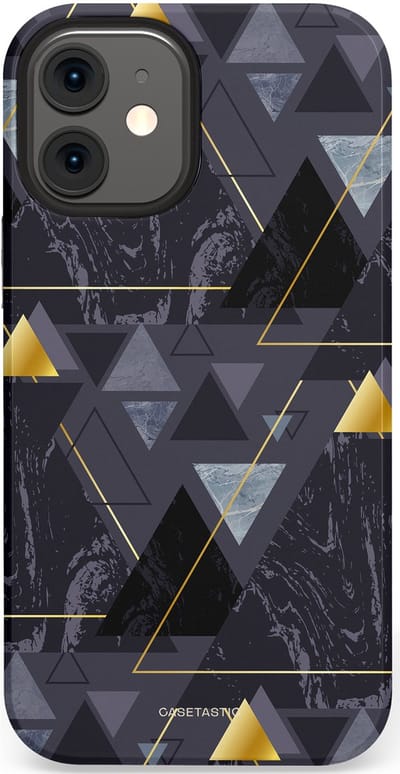 Casetastic hoesje geschikt voor Apple iPhone 12 Mini - Dubbellaagse bescherming - Zwart Goudpatroon - Fashion Case - Donkergrijs Grijs