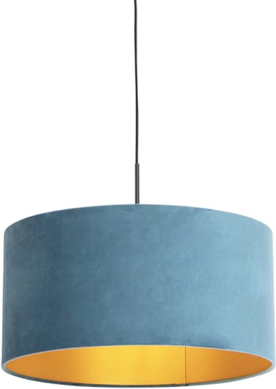 QAZQA combi - Landelijke Hanglamp met kap - 1 lichts - Ø 500 mm - Blauw - Woonkamer | Slaapkamer | Keuken