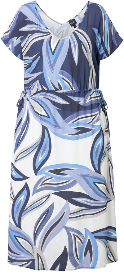 Ulla Popken - Dames - Maxi-jurk bladeren trekkoord V-hals mouwloos - Universum - Maat 62+