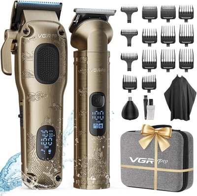 Tondeuse Mannen Professioneel Draadloos – Haar- en Baardtrimmer Set – Elektrische Hair Clipper met Opbergcase – Goud