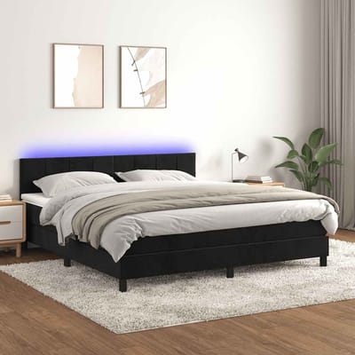 vidaXL - Boxspring - met - matras - en - LED - fluweel - zwart - 160x200 - cm