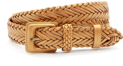 Geel gouden dames vlechtriem - 3.5 cm breed - Leer - Gevlochten riem - Casual - Maat 95